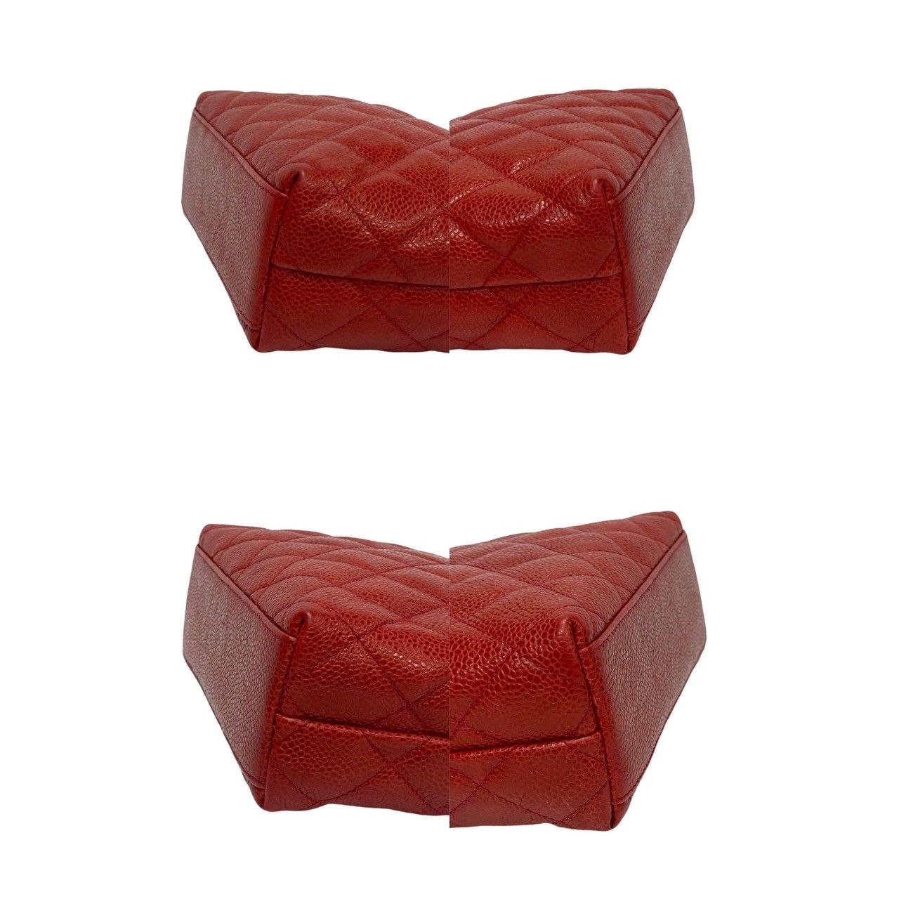 Chanel Card Seal Quilted CC Logo Caviar Leather Shoulder Bag Pochette Red — view 7