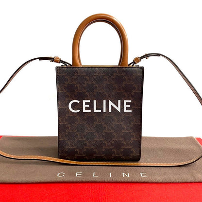 Celine Vertical Cover Mini Leather 2-Way Mini Tote Shoulder Bag Brown