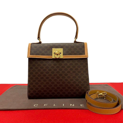 Celine Macadam Blason Pattern Logo Ring Leather 2-Way Shoulder Bag Brown