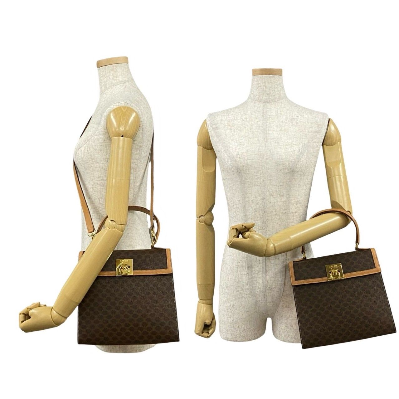 Celine Macadam Blason Pattern Logo Ring Leather 2-Way Shoulder Bag Brown — view 2