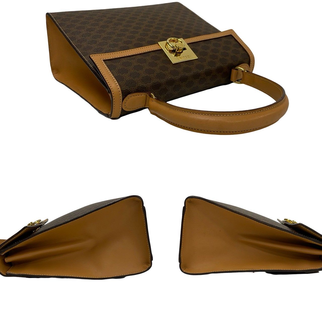 Celine Macadam Blason Pattern Logo Ring Leather 2-Way Shoulder Bag Brown — view 5
