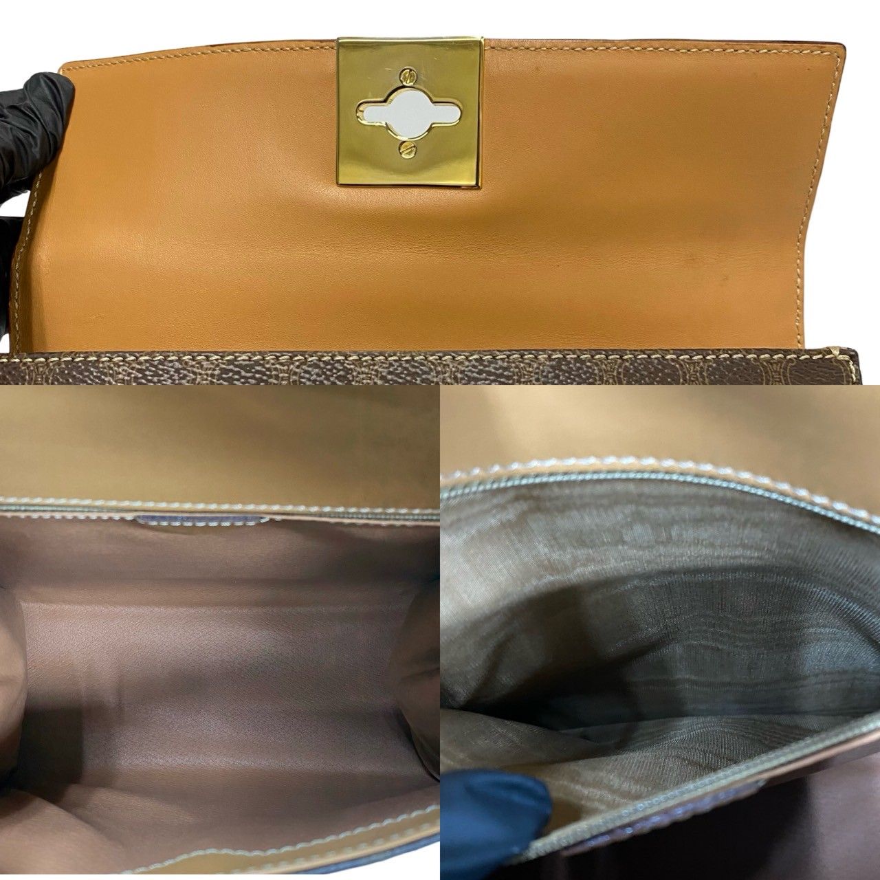 Celine Macadam Blason Pattern Logo Ring Leather 2-Way Shoulder Bag Brown — view 8