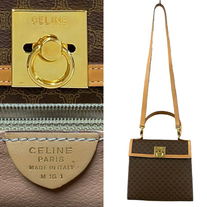 Celine Macadam Blason Pattern Logo Ring Leather 2-Way Shoulder Bag Brown — view 3