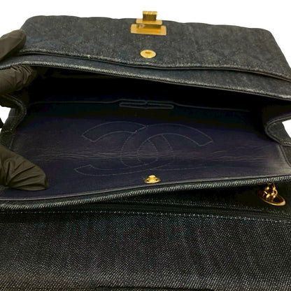 Chanel Card with 2.55 Quilted Double Flap Denim Chain Shoulder Bag Blue — view 9