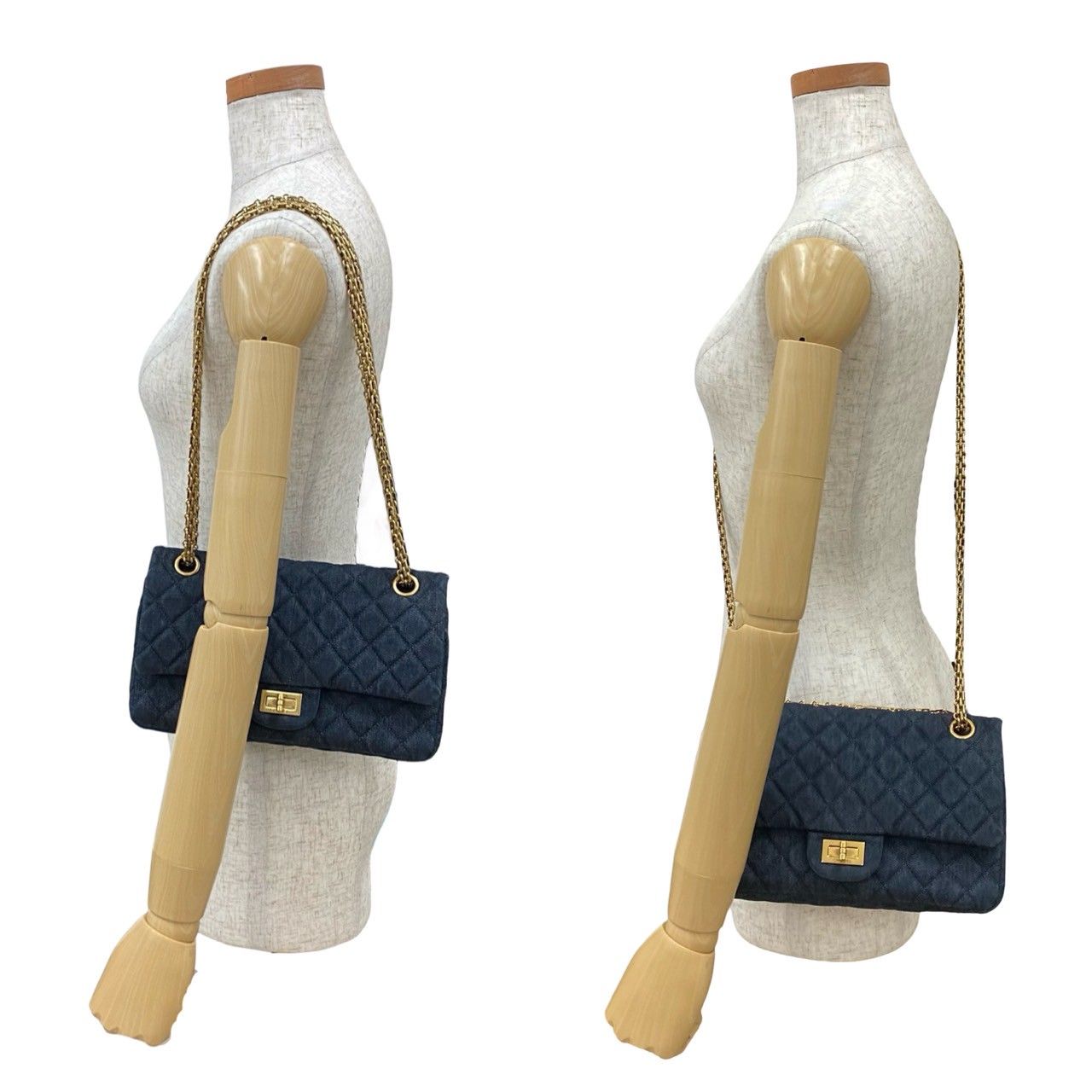 Chanel Card with 2.55 Quilted Double Flap Denim Chain Shoulder Bag Blue — view 2
