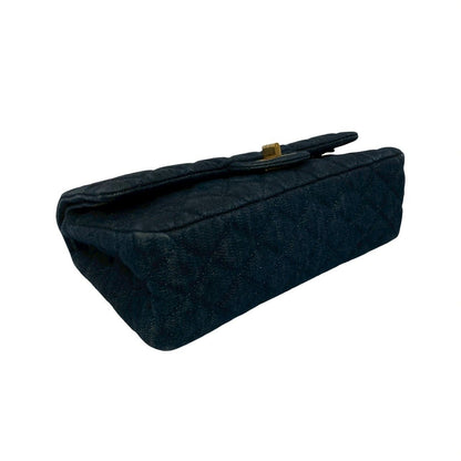 Chanel Card with 2.55 Quilted Double Flap Denim Chain Shoulder Bag Blue — view 8