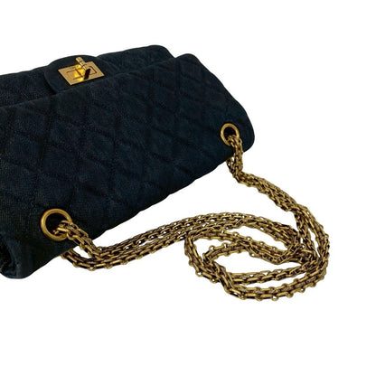 Chanel Card with 2.55 Quilted Double Flap Denim Chain Shoulder Bag Blue — view 4