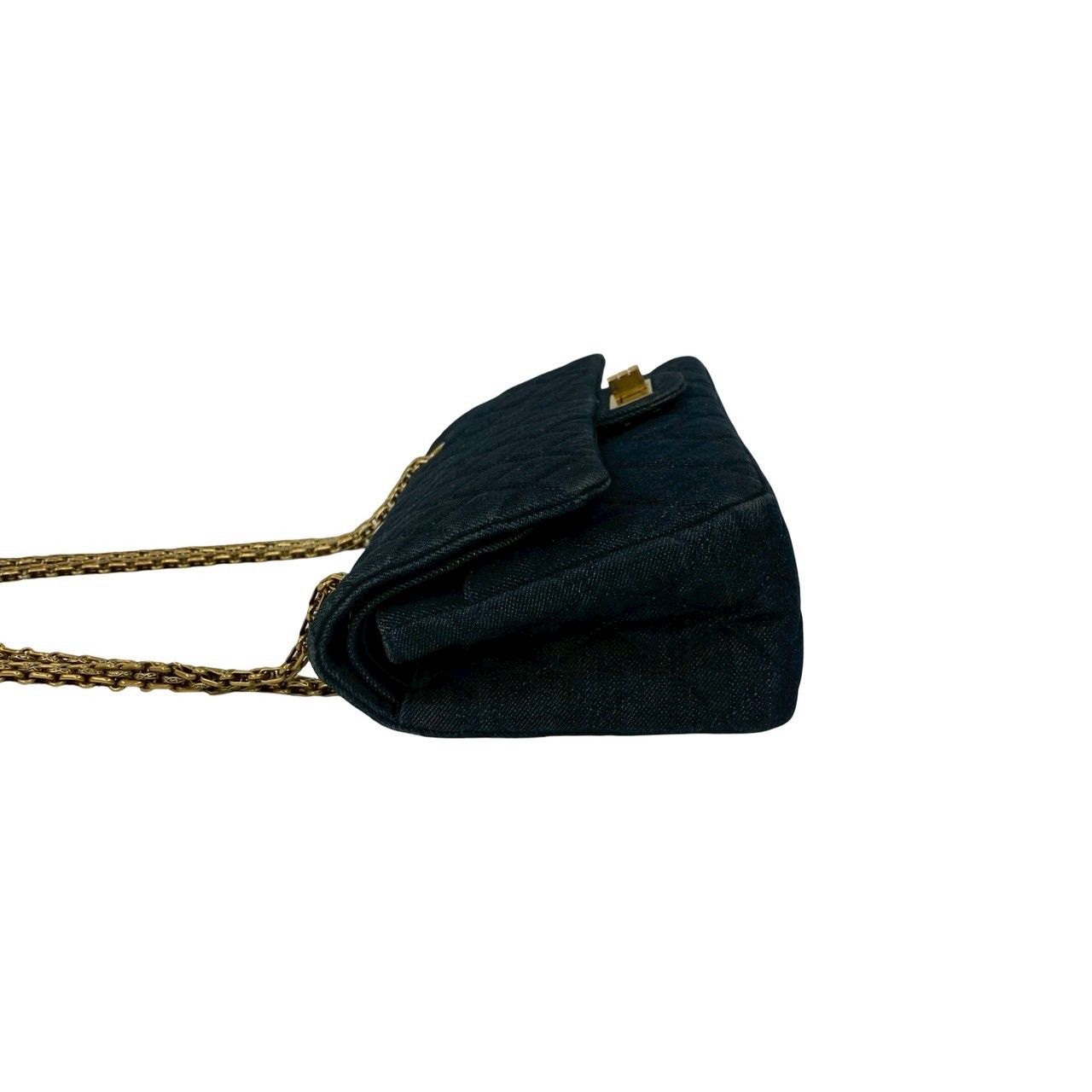 Chanel Card with 2.55 Quilted Double Flap Denim Chain Shoulder Bag Blue — view 5