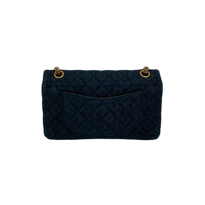 Chanel Card with 2.55 Quilted Double Flap Denim Chain Shoulder Bag Blue — view 3