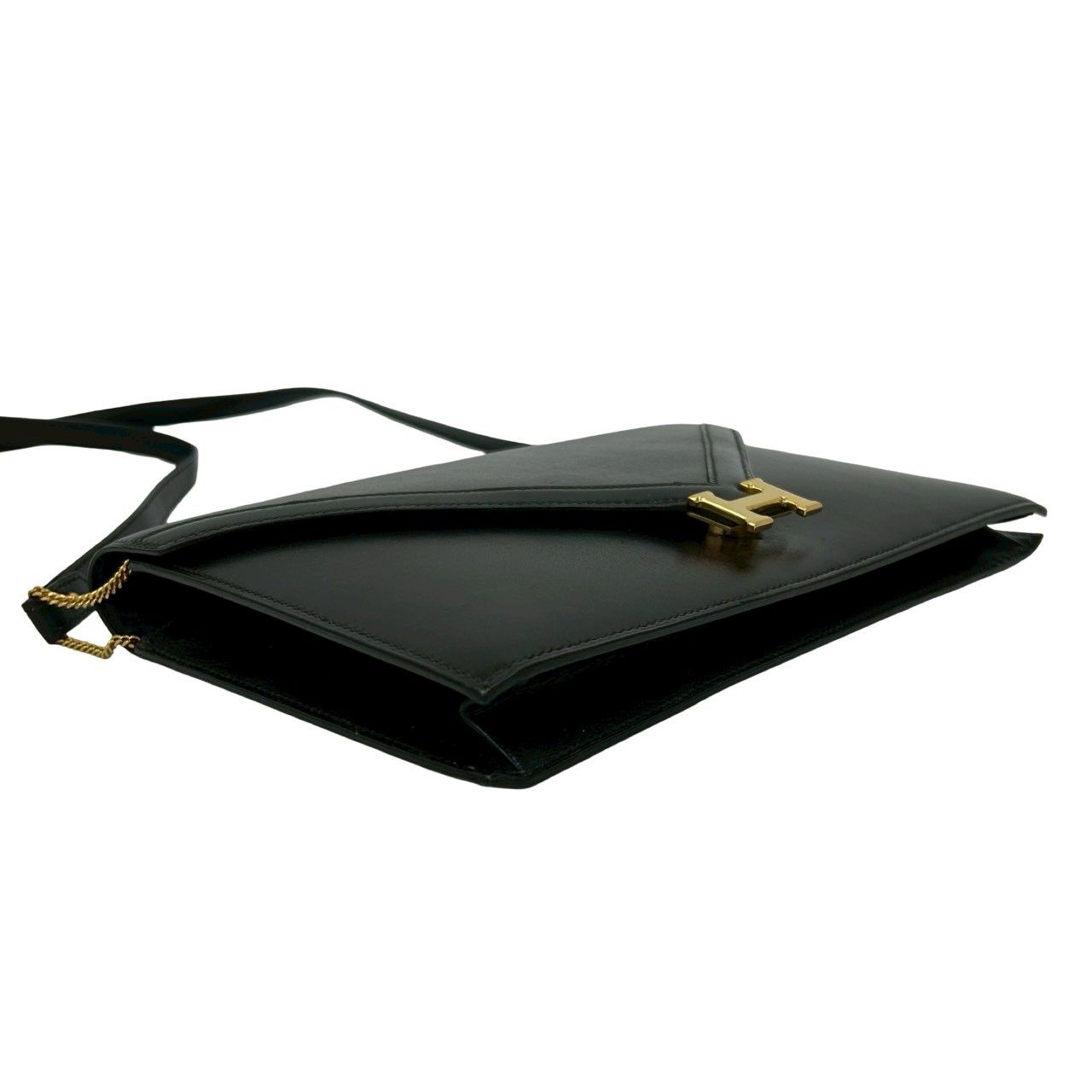 Hermes Vintage Lydie Box Calf Leather Shoulder Bag Pochette Black — view 7