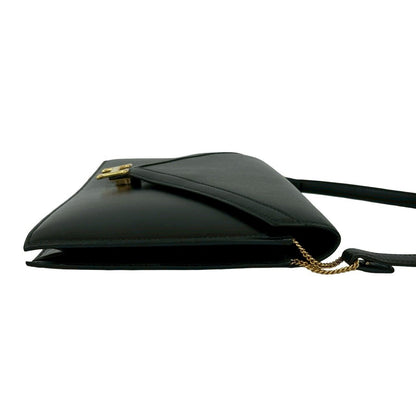 Hermes Vintage Lydie Box Calf Leather Shoulder Bag Pochette Black — view 6