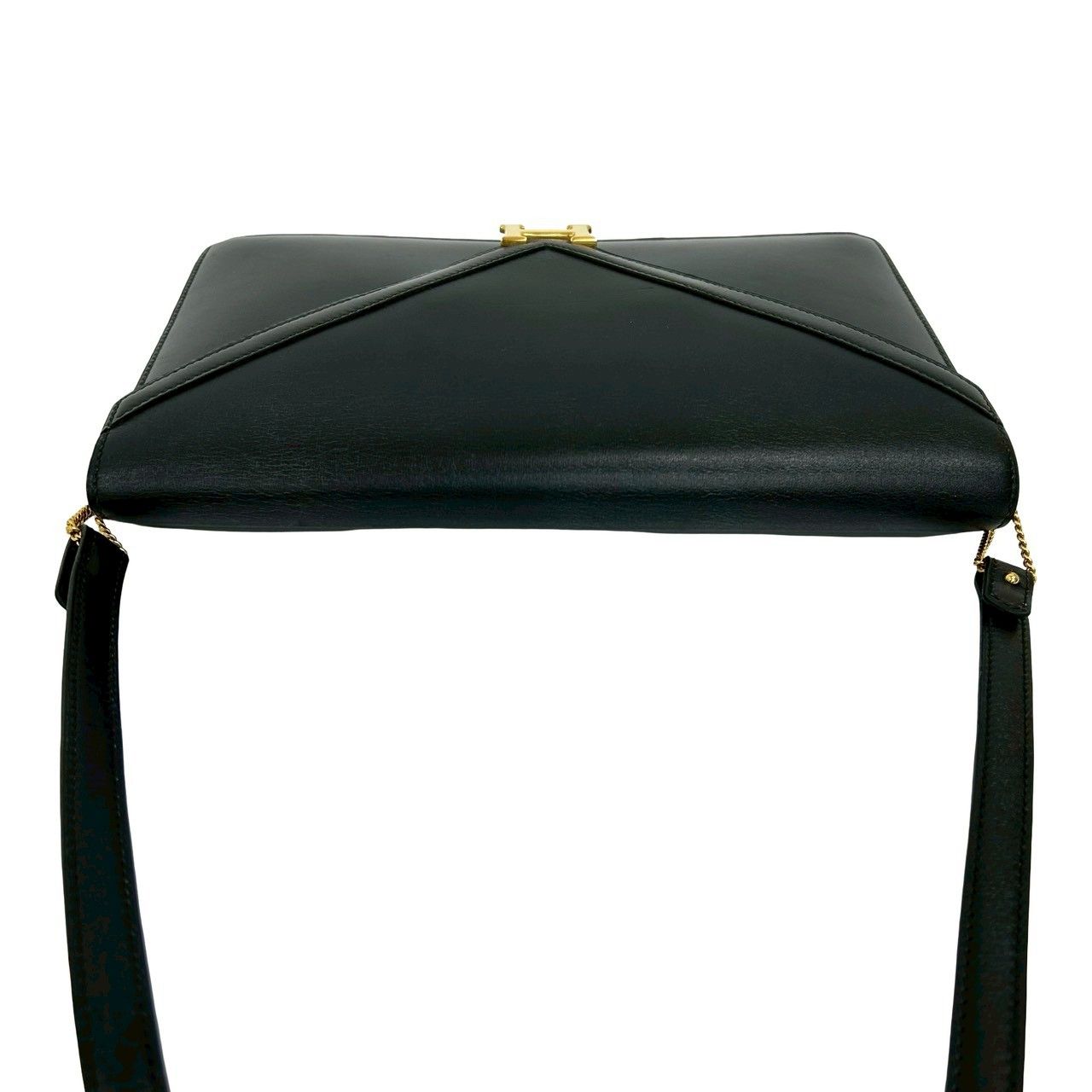 Hermes Vintage Lydie Box Calf Leather Shoulder Bag Pochette Black — view 4