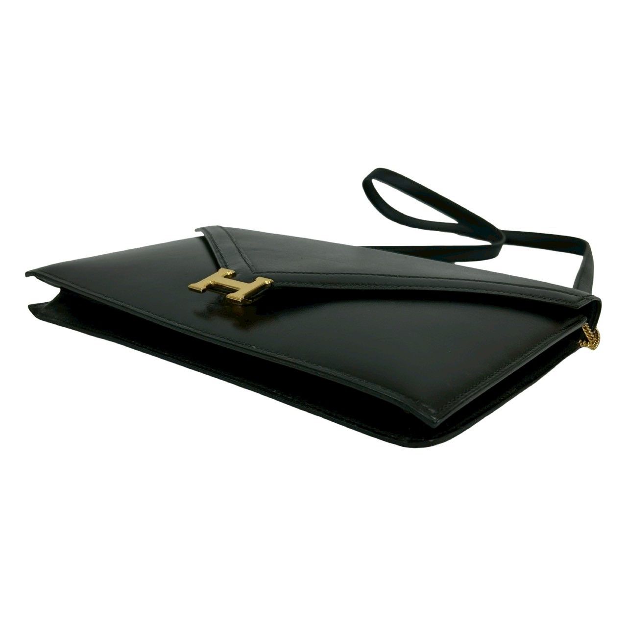 Hermes Vintage Lydie Box Calf Leather Shoulder Bag Pochette Black — view 8