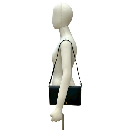 Hermes Vintage Lydie Box Calf Leather Shoulder Bag Pochette Black — view 2