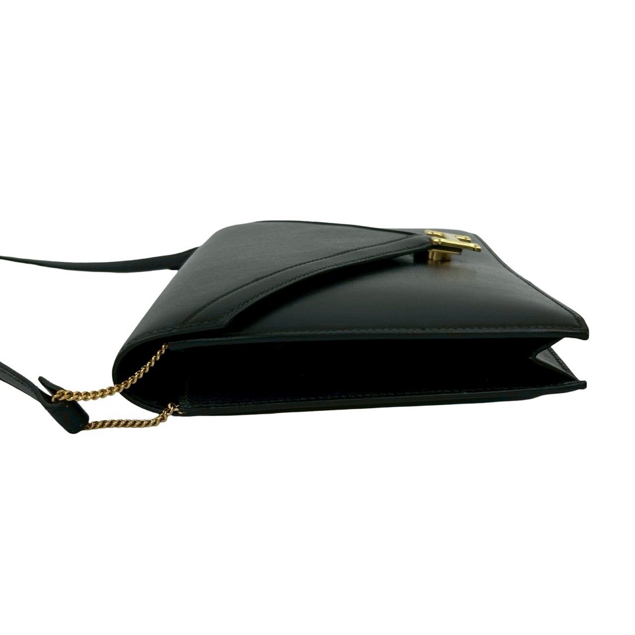 Hermes Vintage Lydie Box Calf Leather Shoulder Bag Pochette Black — view 5