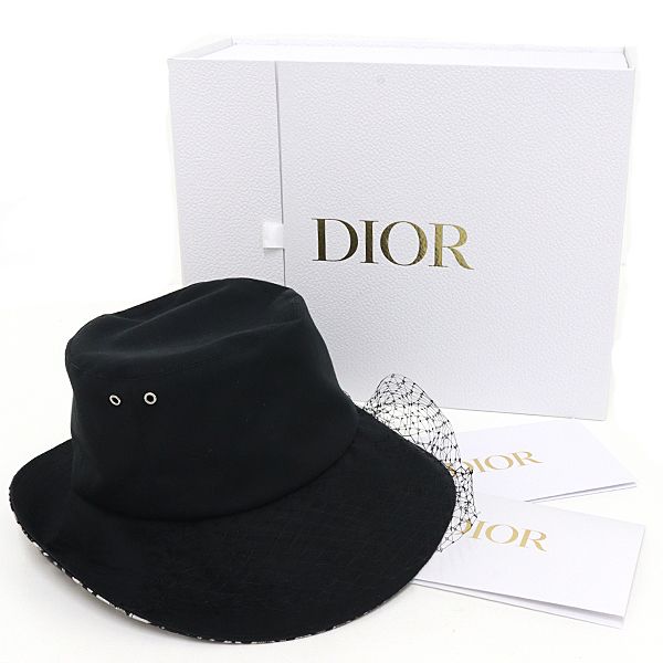 Dior Teddy-d Wide Brim Bob Hat with Bale Cotton Blend Hat 56 Black — view 2