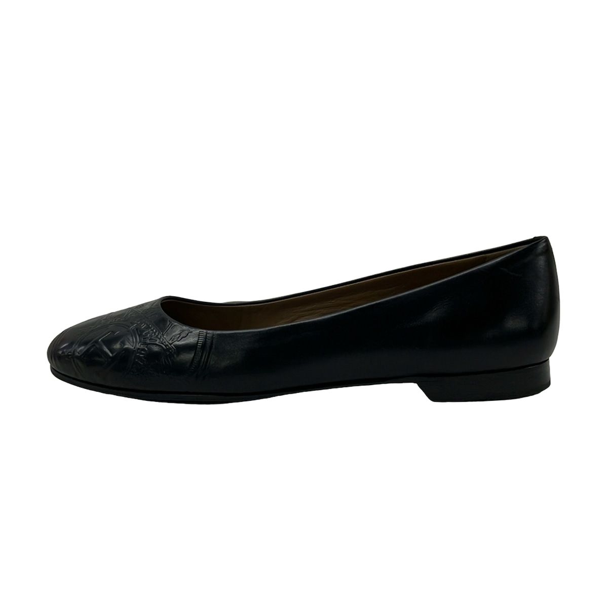 Hermes Flat Shoes 36 Black Embossed Exlibris Leather