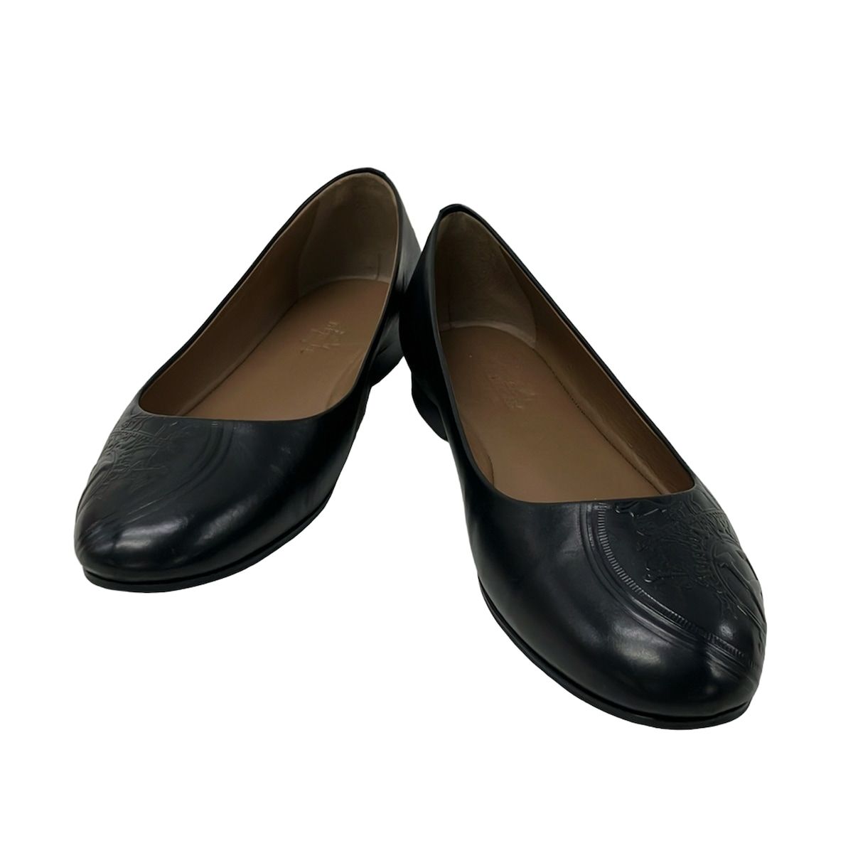 Hermes Flat Shoes 36 Black Embossed Exlibris Leather — view 2