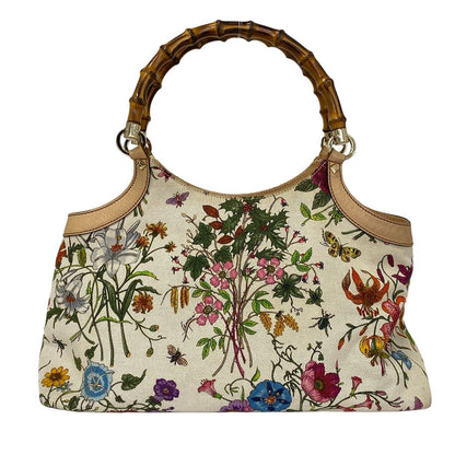 Gucci Tote Flora Bamboo Ivory Dark Green Multi Leather — view 3