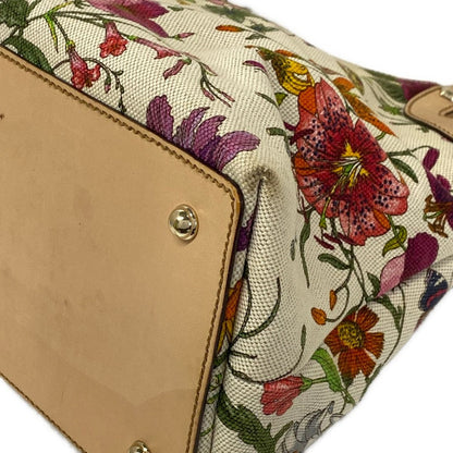 Gucci Tote Flora Bamboo Ivory Dark Green Multi Leather — view 5