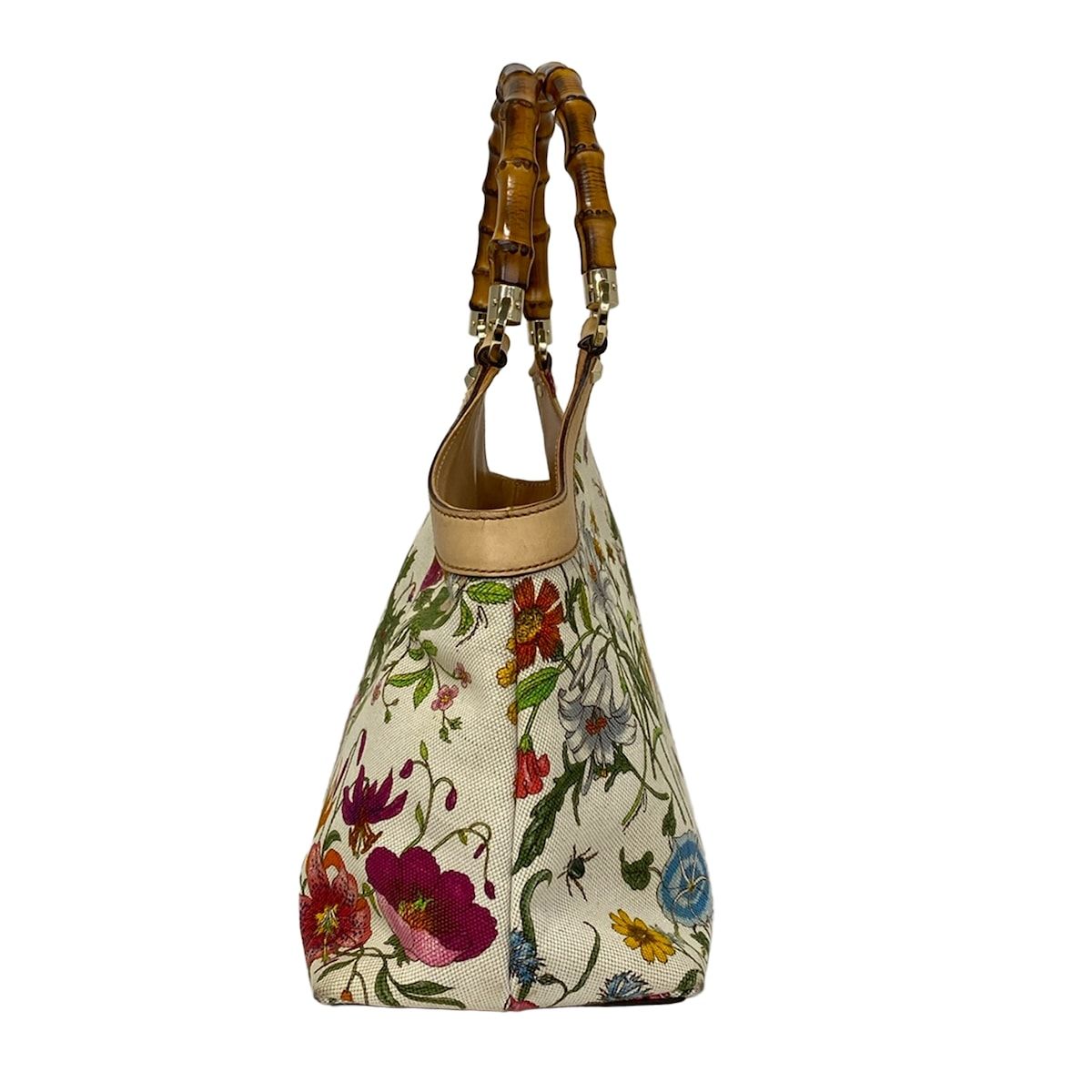 Gucci Tote Flora Bamboo Ivory Dark Green Multi Leather — view 2