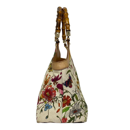 Gucci Tote Flora Bamboo Ivory Dark Green Multi Leather — view 4
