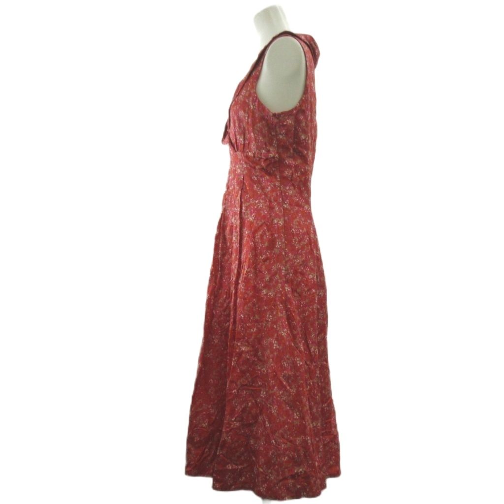 Max Mara Weekend Line Dress Silk 38 Red Small Floral Pattern Neck Sleeveless KT — view 3