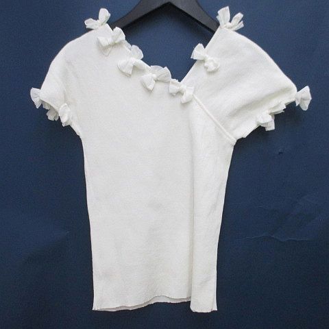 Chanel French Sleeve Knit Top CC Mark CC Logo 38 White Ribbon Motif Rib Sweater — view 2