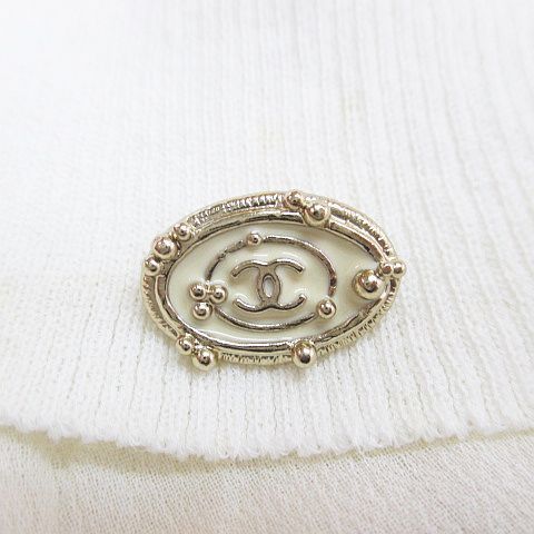 Chanel French Sleeve Knit Top CC Mark CC Logo 38 White Ribbon Motif Rib Sweater — view 5