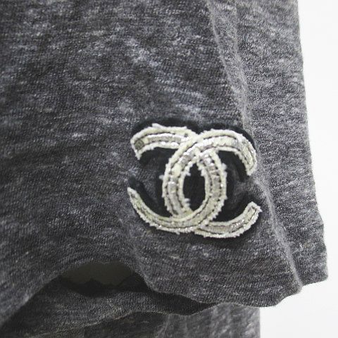 Chanel Short Sleeve T-Shirt CC Mark CC Logo 38 Gray Patch Hair Wool — view 5