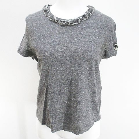 Chanel Short Sleeve T-Shirt CC Mark CC Logo 38 Gray Patch Hair Wool