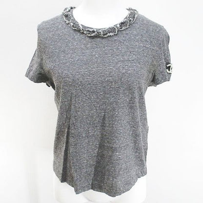 Chanel Short Sleeve T-Shirt CC Mark CC Logo 38 Gray Patch Hair Wool