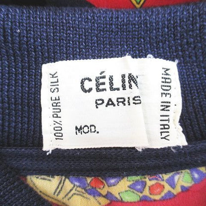 Celine Vintage Ensemble Long Sleeve Shirt Cardigan Half Polo Top Silk 38 40 Red — view 3