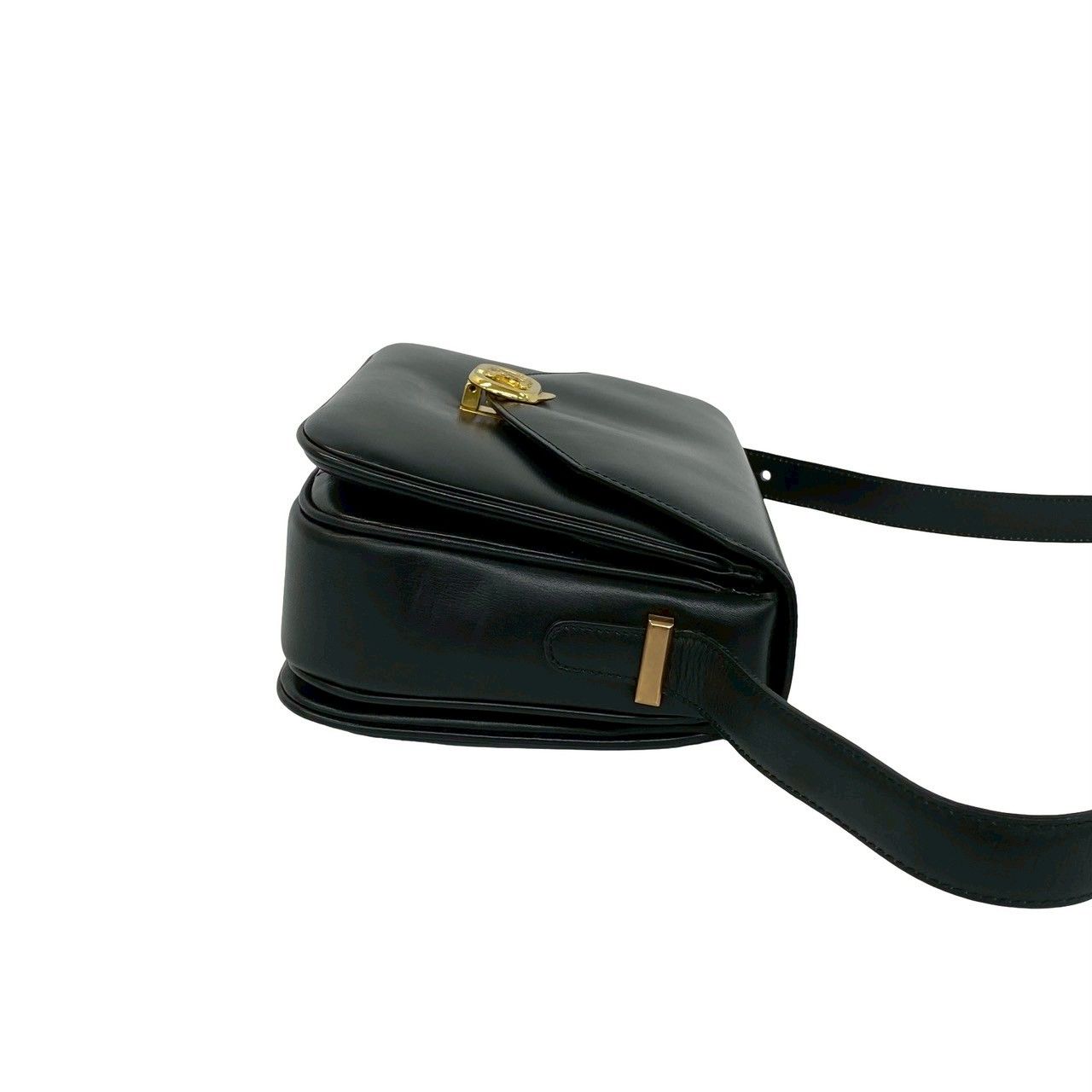 Celine Vintage Triomphe Logo Leather Shoulder Bag Pochette Black — view 6
