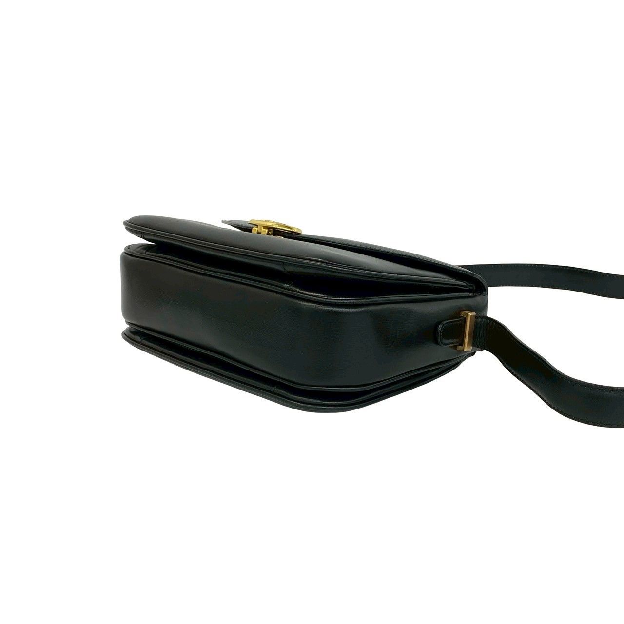 Celine Vintage Triomphe Logo Leather Shoulder Bag Pochette Black — view 8