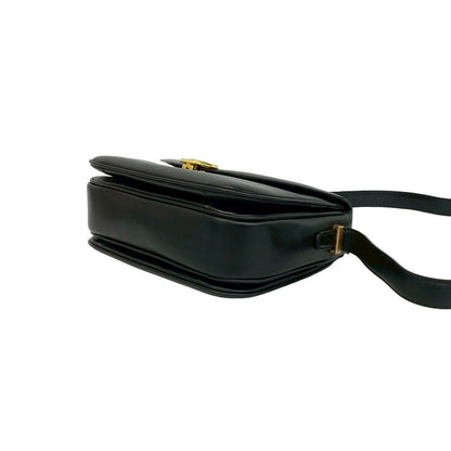 Celine Vintage Triomphe Logo Leather Shoulder Bag Pochette Black — view 8