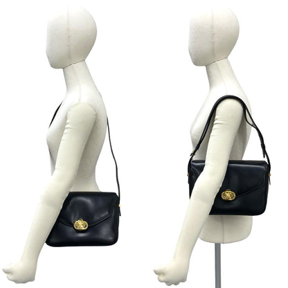 Celine Vintage Triomphe Logo Leather Shoulder Bag Pochette Black — view 2