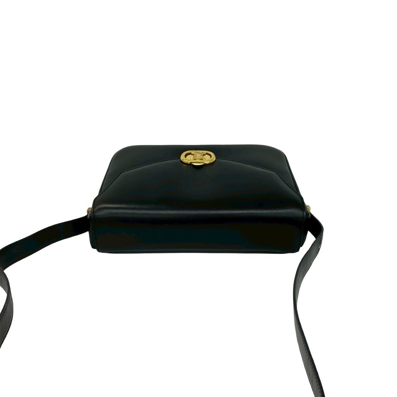 Celine Vintage Triomphe Logo Leather Shoulder Bag Pochette Black — view 4