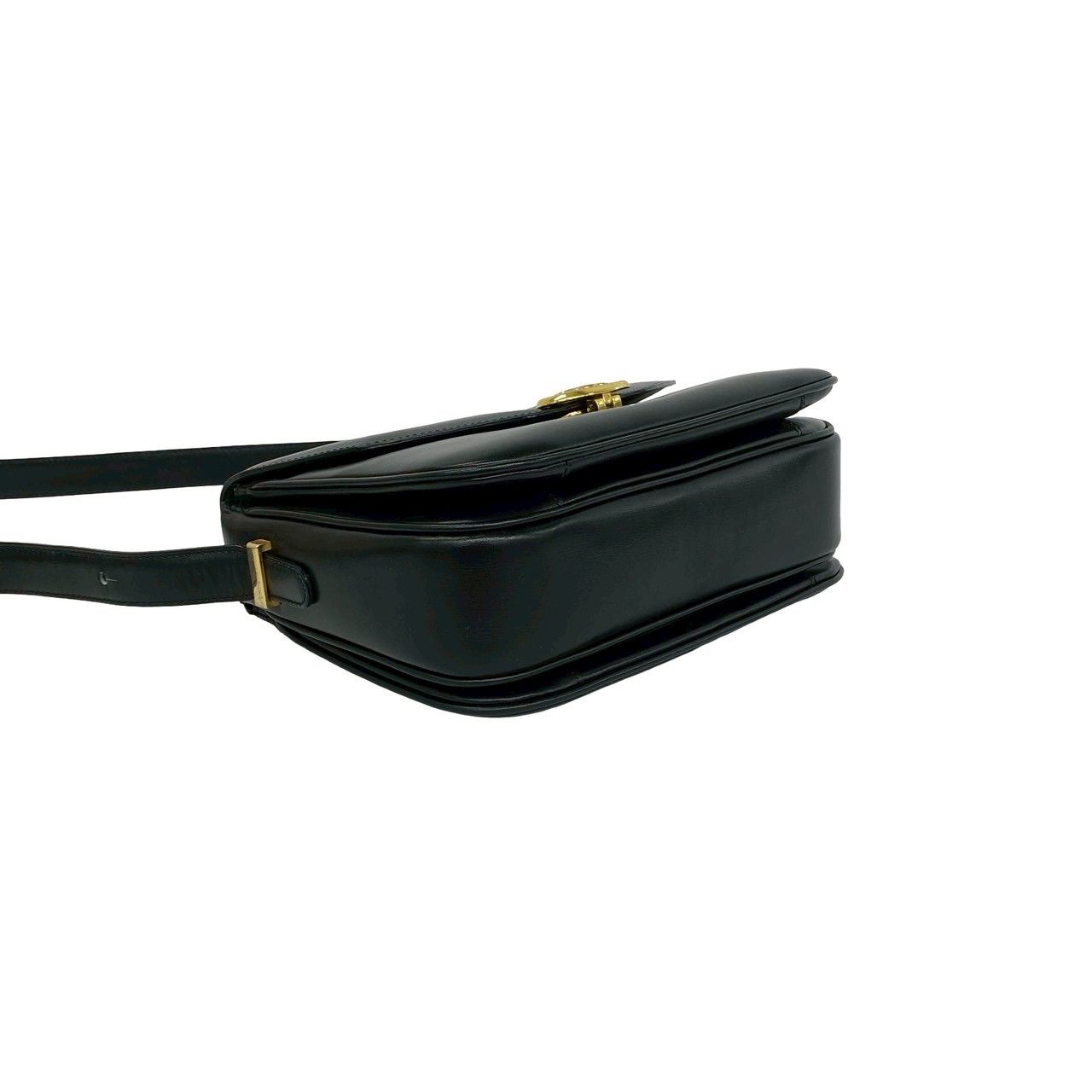 Celine Vintage Triomphe Logo Leather Shoulder Bag Pochette Black — view 7