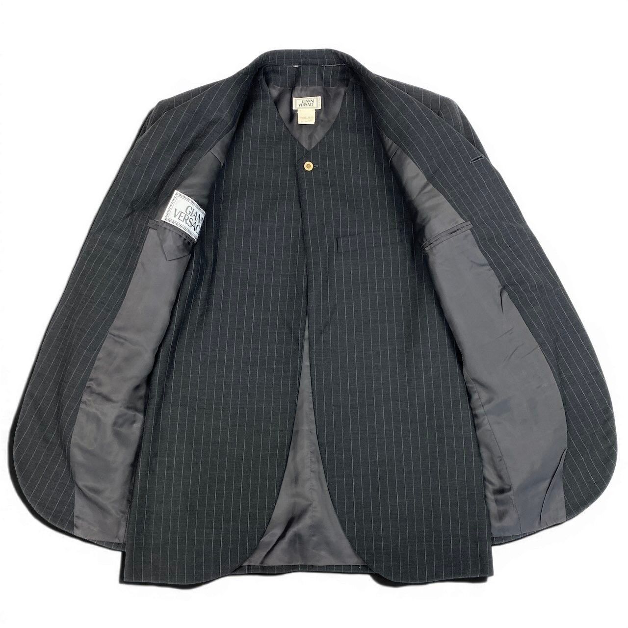 Versace Gianni Tailored Jacket Gilet Set Striped 48 Gray Vest — view 5