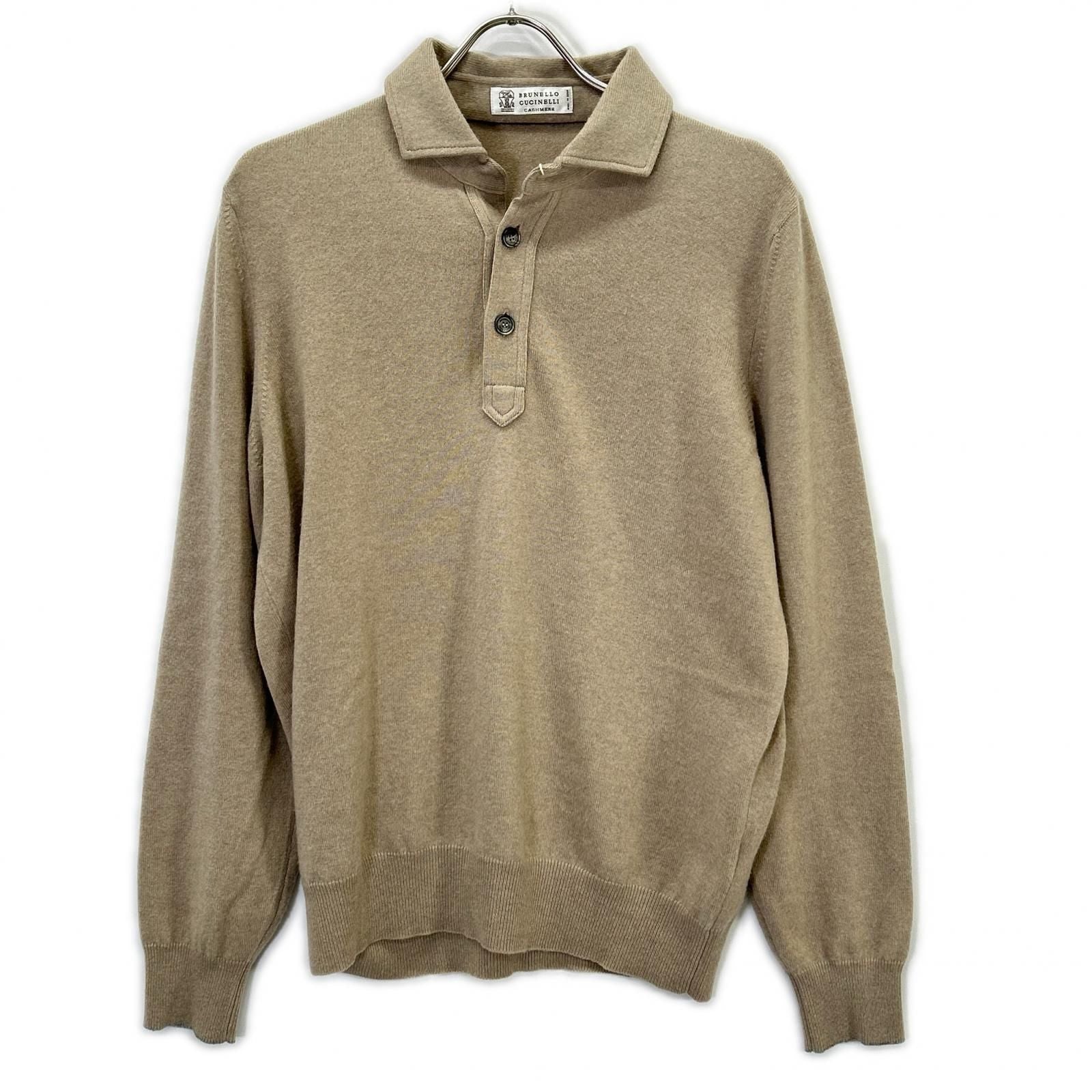 Brunello Cucinelli Brown Cashmere Henley Neck Polo Knit Sweater 48