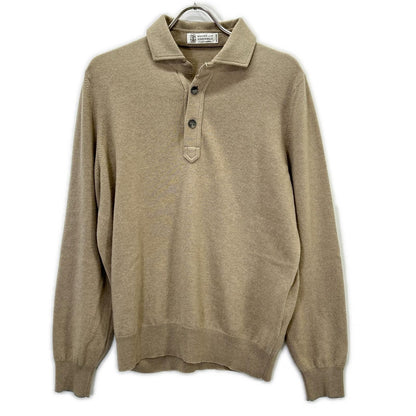 Brunello Cucinelli Brown Cashmere Henley Neck Polo Knit Sweater 48