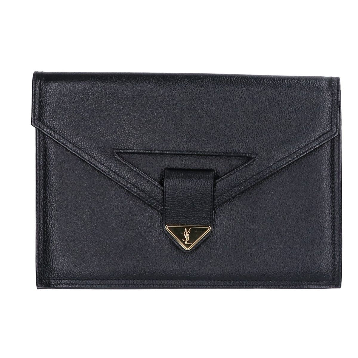 Saint Laurent Yves Vintage Logo Plate Leather Clutch