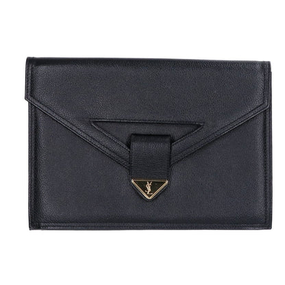 Saint Laurent Yves Vintage Logo Plate Leather Clutch