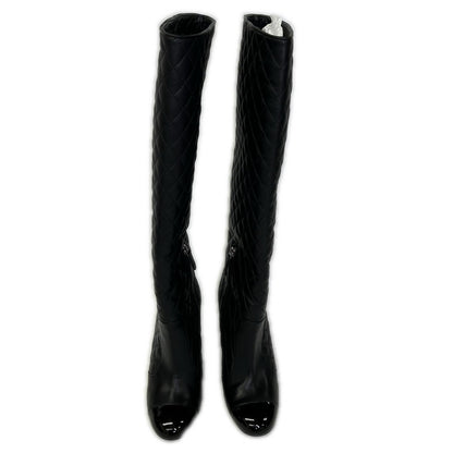Chanel CC Logo Patent Toe Quilted Long Boots 36 1 2C — view 5