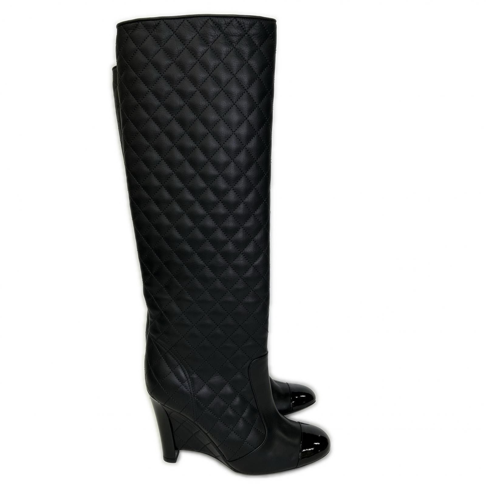 Chanel CC Logo Patent Toe Quilted Long Boots 36 1 2C — view 4
