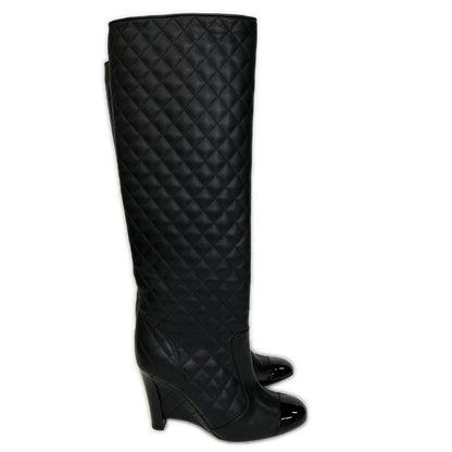 Chanel CC Logo Patent Toe Quilted Long Boots 36 1 2C — view 4