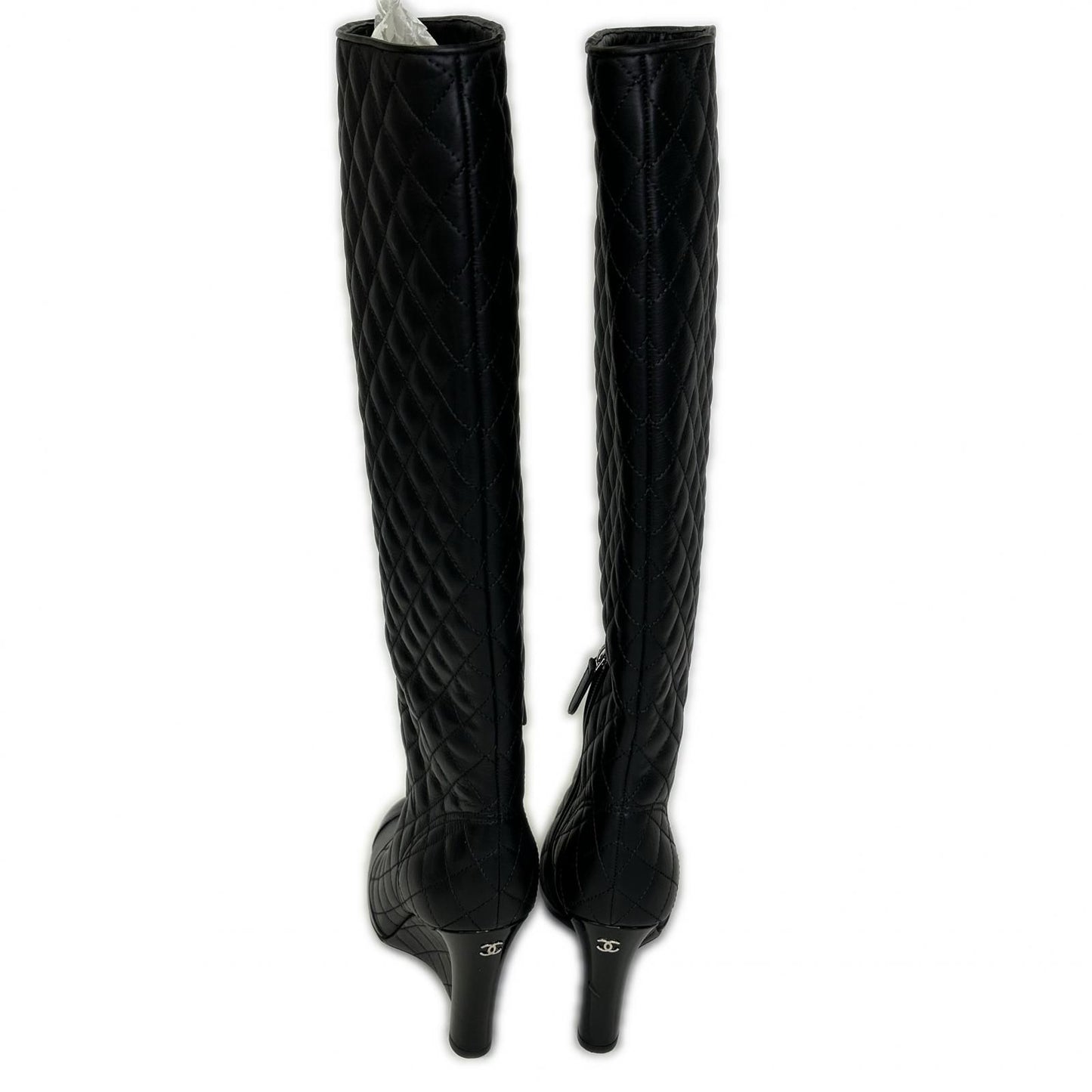 Chanel CC Logo Patent Toe Quilted Long Boots 36 1 2C — view 3