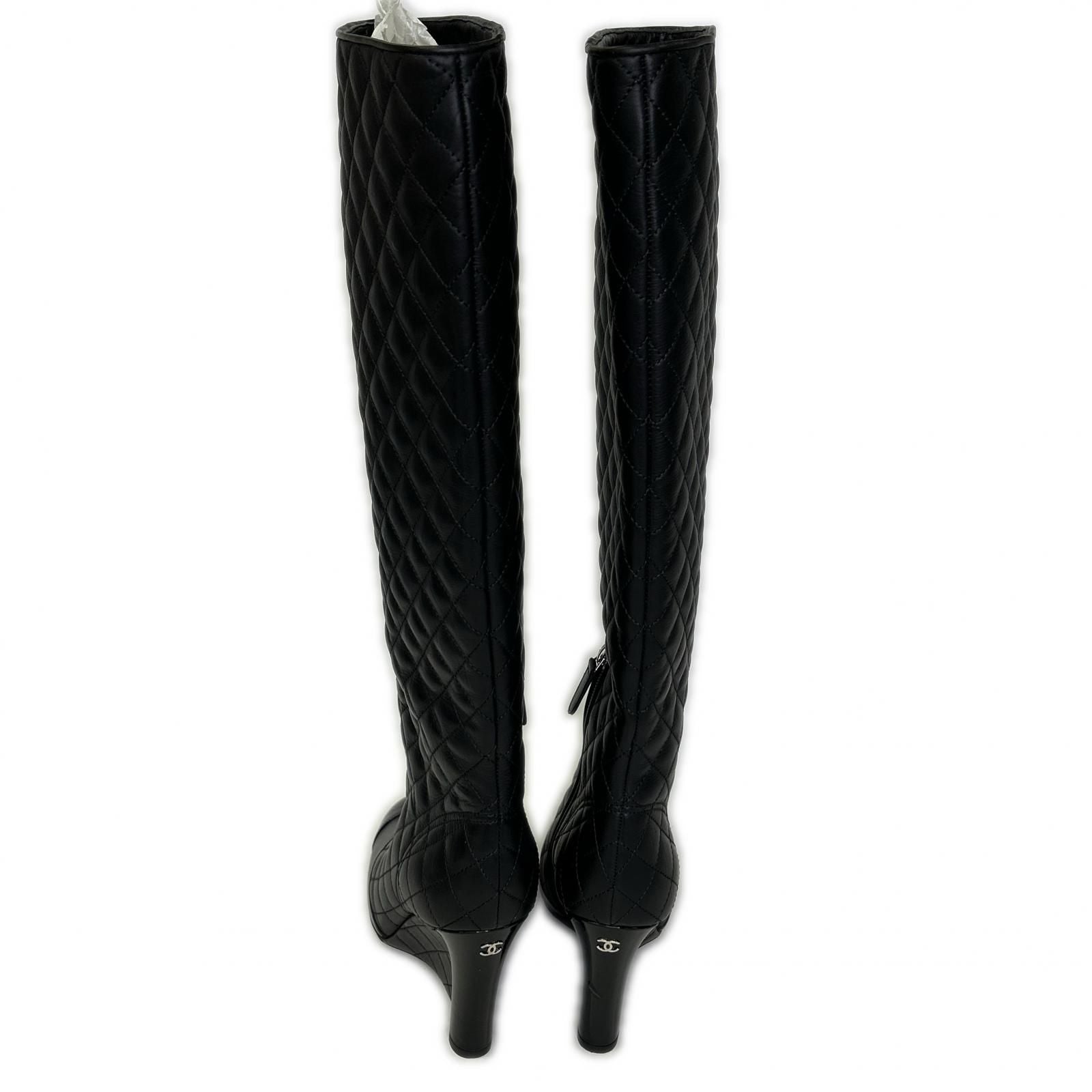Chanel CC Logo Patent Toe Quilted Long Boots 36 1 2C — view 3