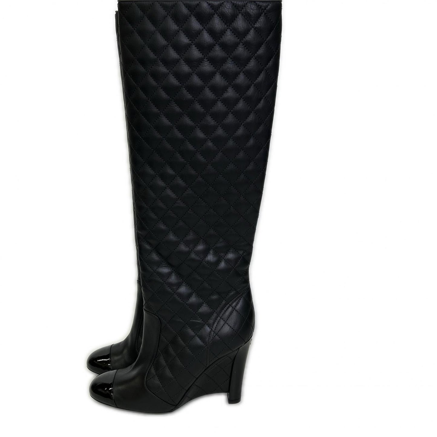 Chanel CC Logo Patent Toe Quilted Long Boots 36 1 2C — view 2